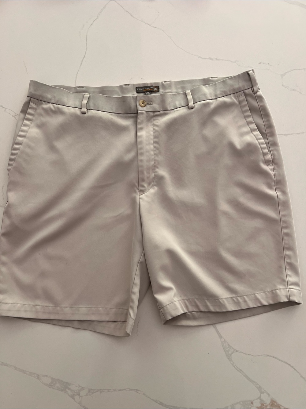 Peter Millar Salem Crown Sport Golf Shorts Performance Stretch Beige Size 38